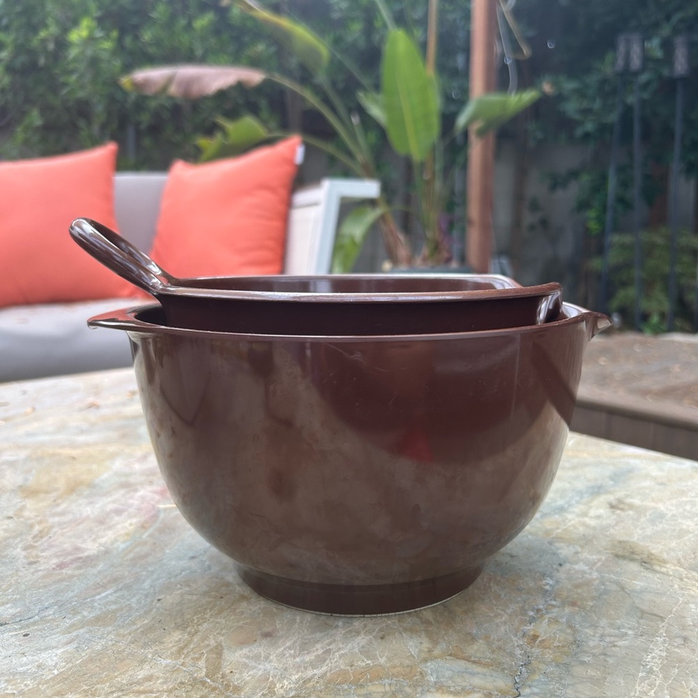 Vintage Danish Mepal & Rosti Mixing Bowls – Brown Melamine – Set of 2
